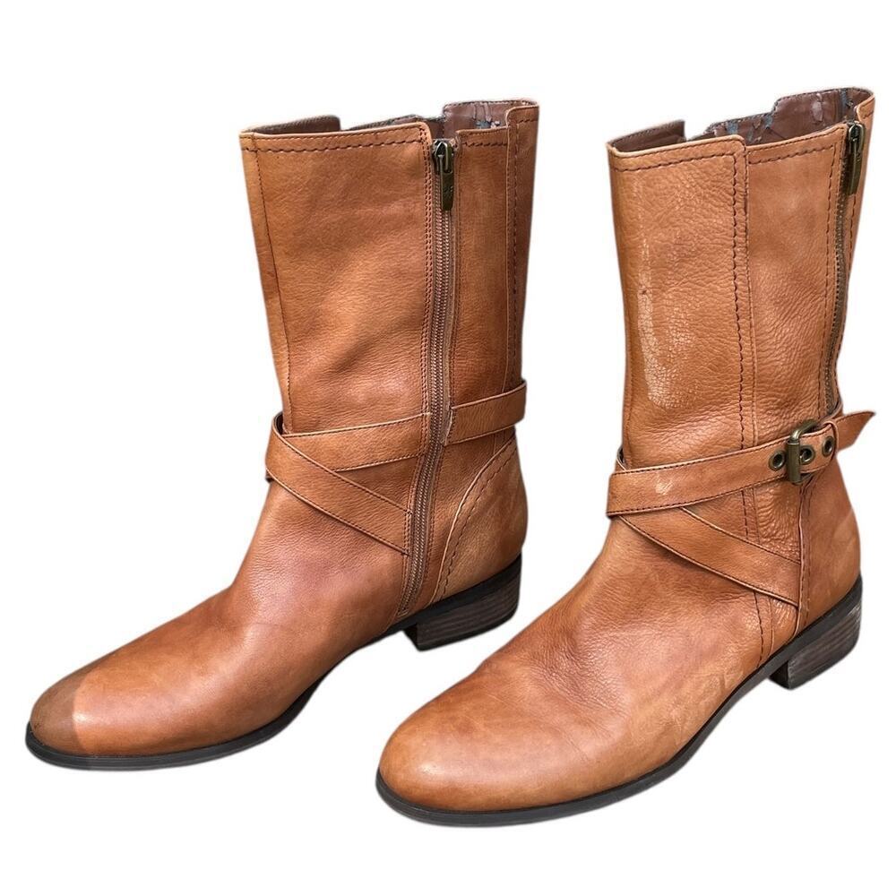 Marc Fisher Leather Mid-Shaft Boots Saddle Brown  - Size 10